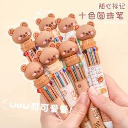 Urso Kawaii Dos Desenhos Animados Silicone Chunky Caneta Esferográfica, Material Escolar e Escritório, Papelaria Presente, 10 Cores, 1 Pc