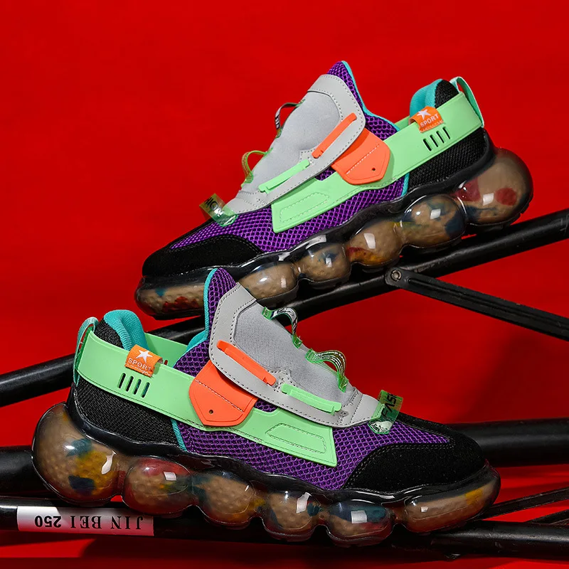 

Новая обувь для мужчин и женщин с дышащей сеткой, повседневные спортивные кроссовки для бега, уличные трендовые цвета, кроссовки с подошвой из попкорна 36-45