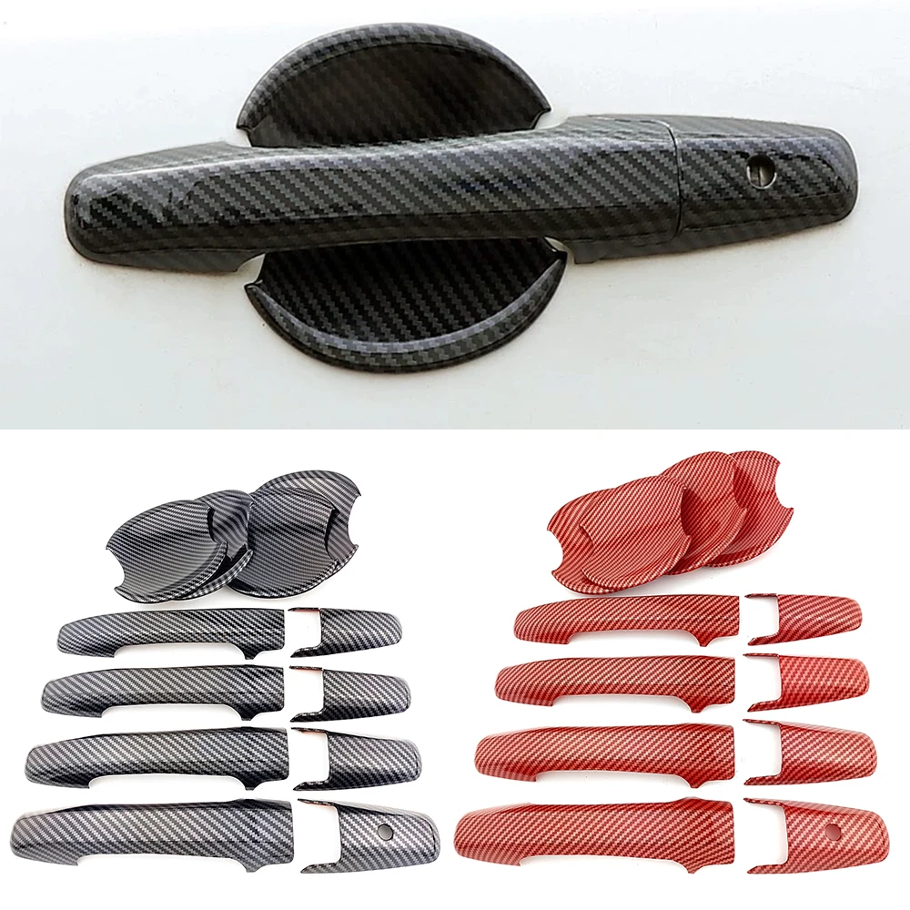 

For Honda Civic 2006-2011 Exterior Door Handle Cover and Door Bowl Caps Scratch Protector Decor Black Red Carbon Fiber Pattern