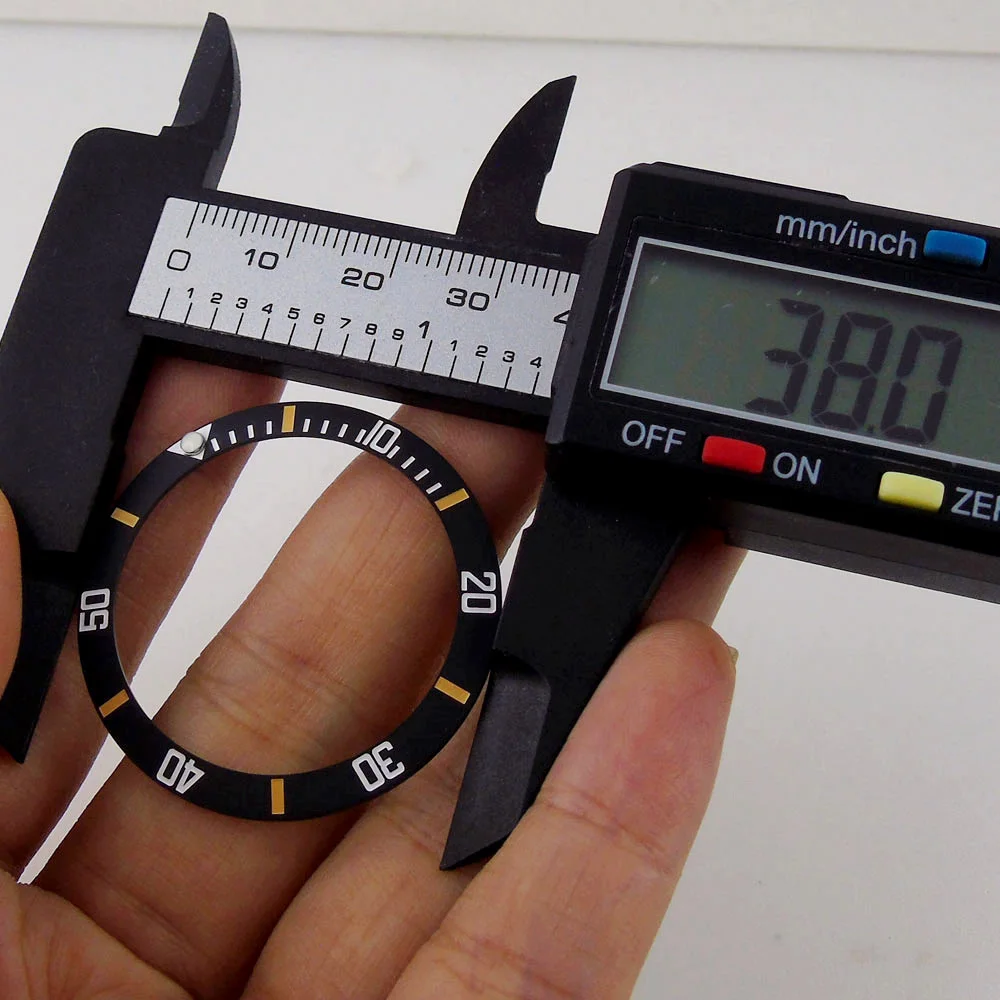 New 38mm*30.6mm Black Ceramic Bezel Insert for SUB Diver Watch Luminous Pin Blue/Yellow Marker  Replacement Part
