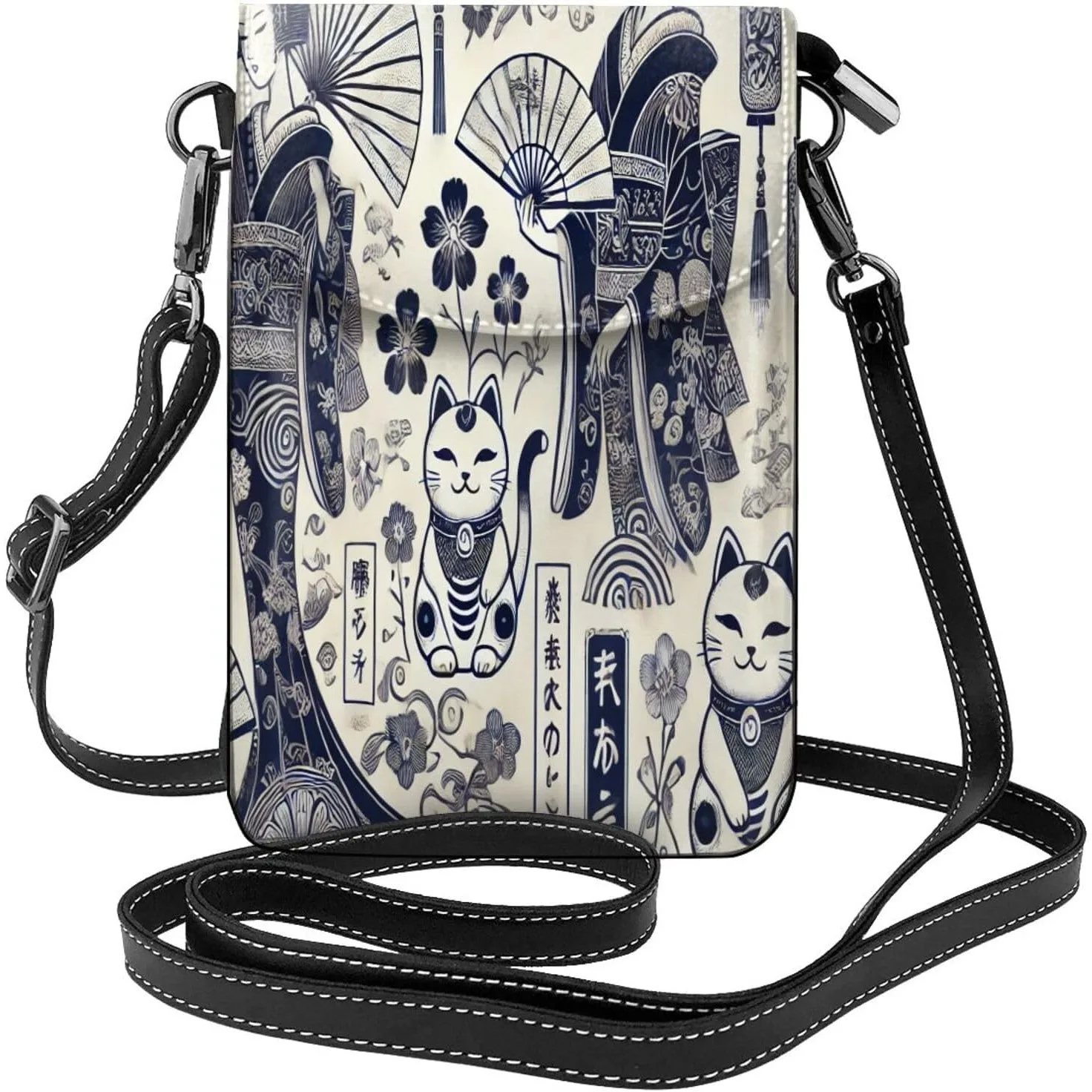 

Кошелек через плечо для мобильного телефона, азиатская японская гейша Maneki Scroll, женский кошелек на плечо с карманом для телефона