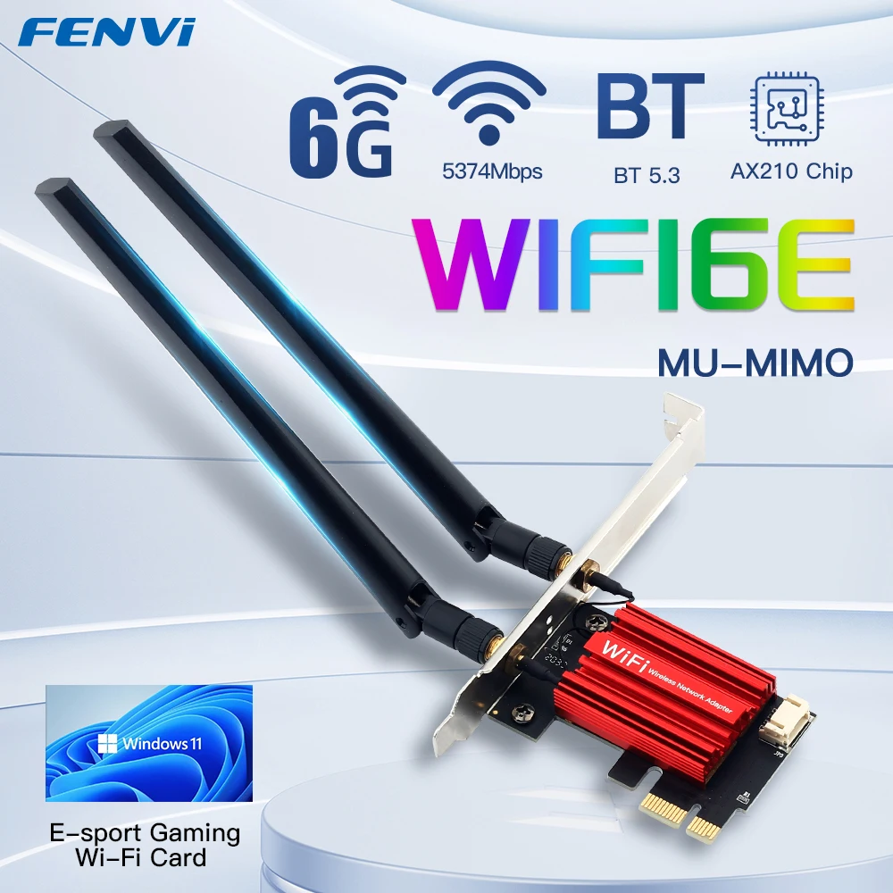 fenvi WiFi 6E AX210 PCI-E Wireless Adapter BT 5.3 Tri Band  2.4G/5G/6GHz  AX210 Network Wi-Fi Card 802.11ax/ac For Win 10/11 PC