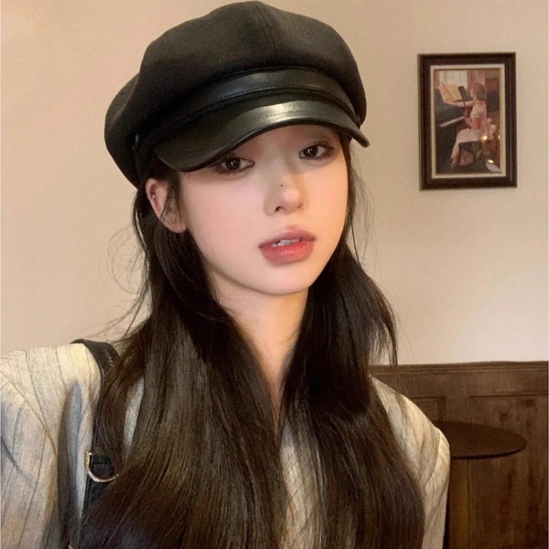 1 قطعة قبعة بيريه مثمنة ، المرأة الخريف الشتاء النمط البريطاني قبعة موزع الصحف كبيرة الحجم ، مناسبة لإكسسوارات الخريف المطابقة اليومية #2