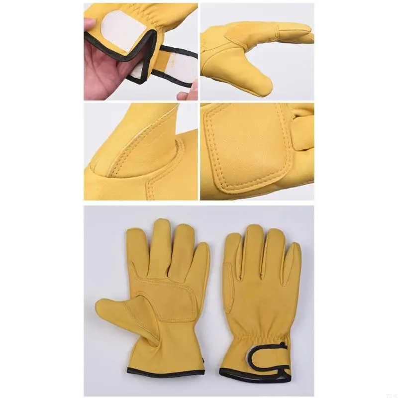 Pair Hard Leather Work Gloves Heat Proof Gloves Strong Flexible Gardening Gloves Suitable for Welding & Heavy Duty Use 77JC