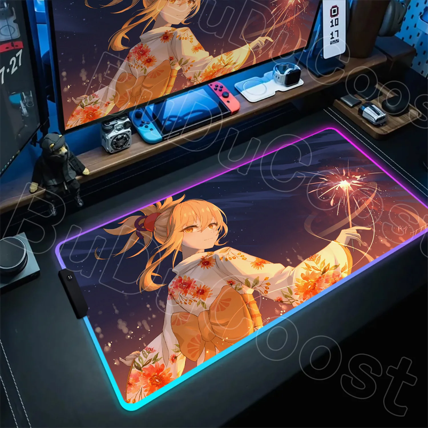 

Yoimiya Mousepad RGB Genshin Impact Mouse Pad PC Gamer Cabinet Gaming Accessories Deskmat Room Decoration TableMat Backlight Mat