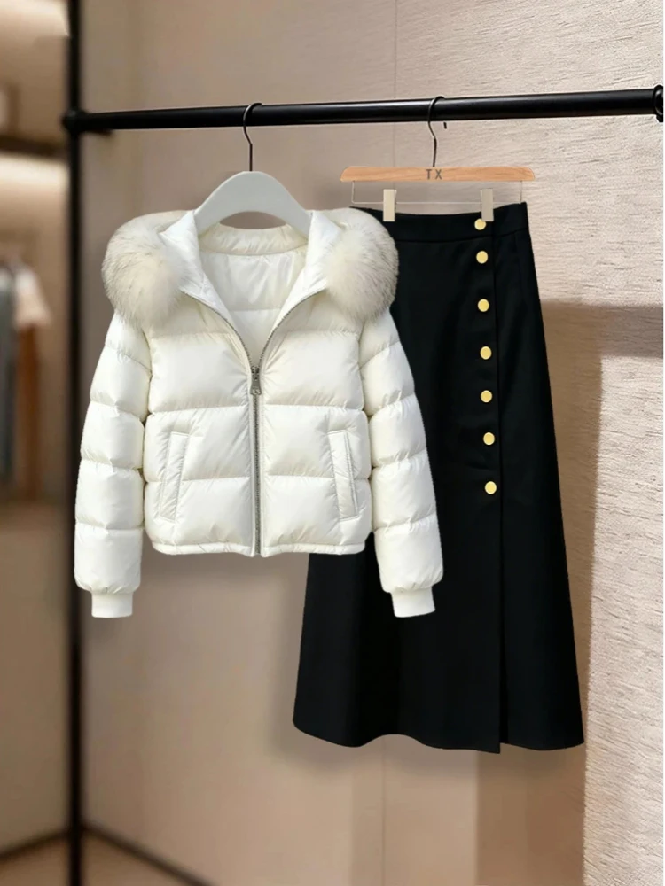 

Winter New Arrival Thiened White Fur Collar down Cotton Jaet Women's Parka Coat Warm Outerwear Korean Sle Loose Fit