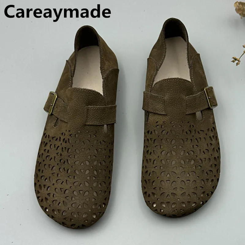 Careaymade-Retro leisure Genuine Leather women's sandals,Hollow Vintage Soft Sole Soft Face Hole Shoes Leisure Comfortable Shoes