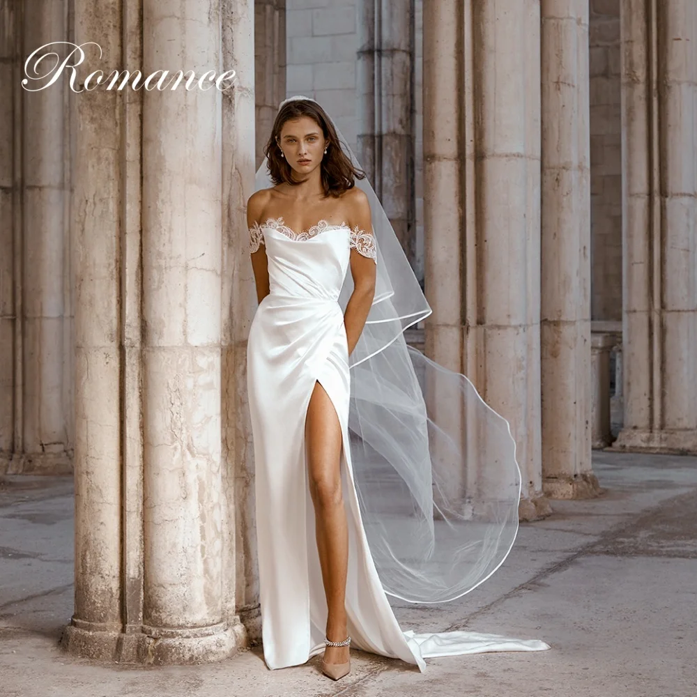 Sexy sem alças sereia vestido de casamento feminino rendas fora do ombro plissado alta fenda lateral vestido de noiva vestidos de novia personalizado