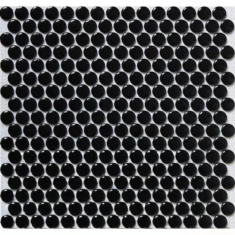 Black white red penny round ceramic mosaic tile kitchen backsplash bathroom wall shower hallway wallpaper border tiles