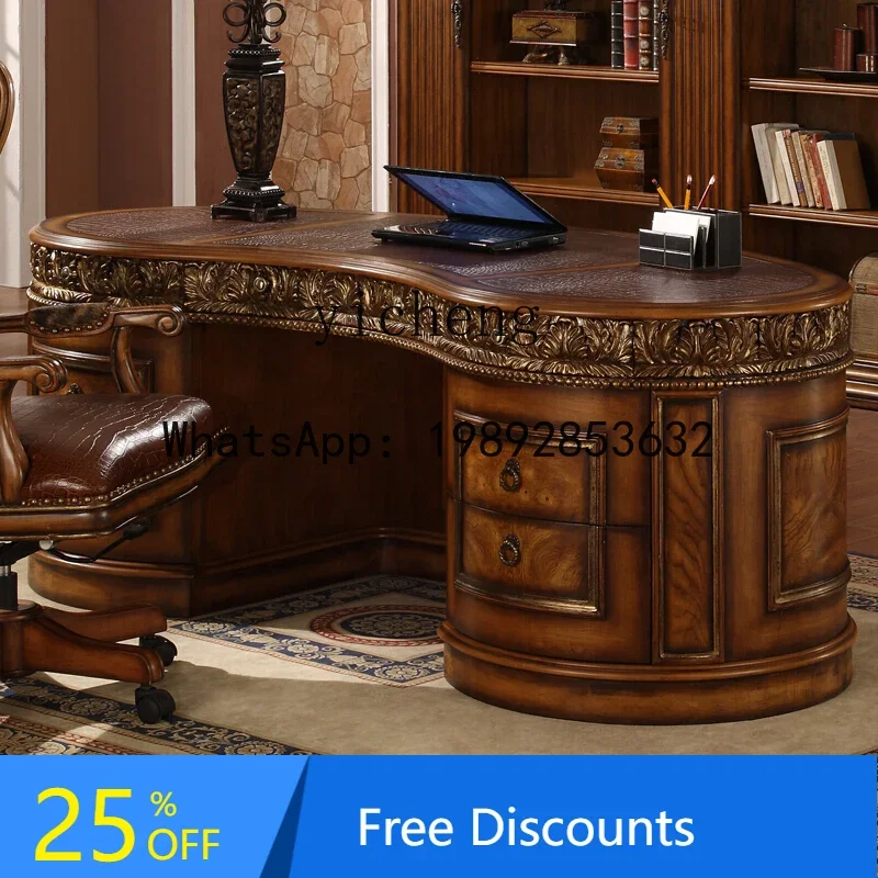 

XL European solid wood desk oval American home engraved desk high-end computer desk boss table