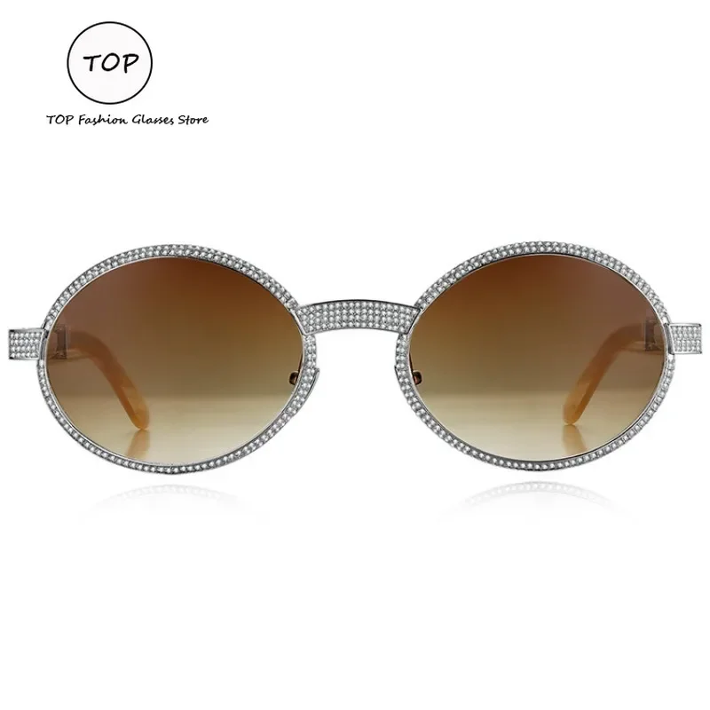 

S925 Silver Inlaid Mosan Diamond Full Frame Men's Horn Sunglasses UV400 Natural Black Horn Leg Sunglasses for Women 1925211T