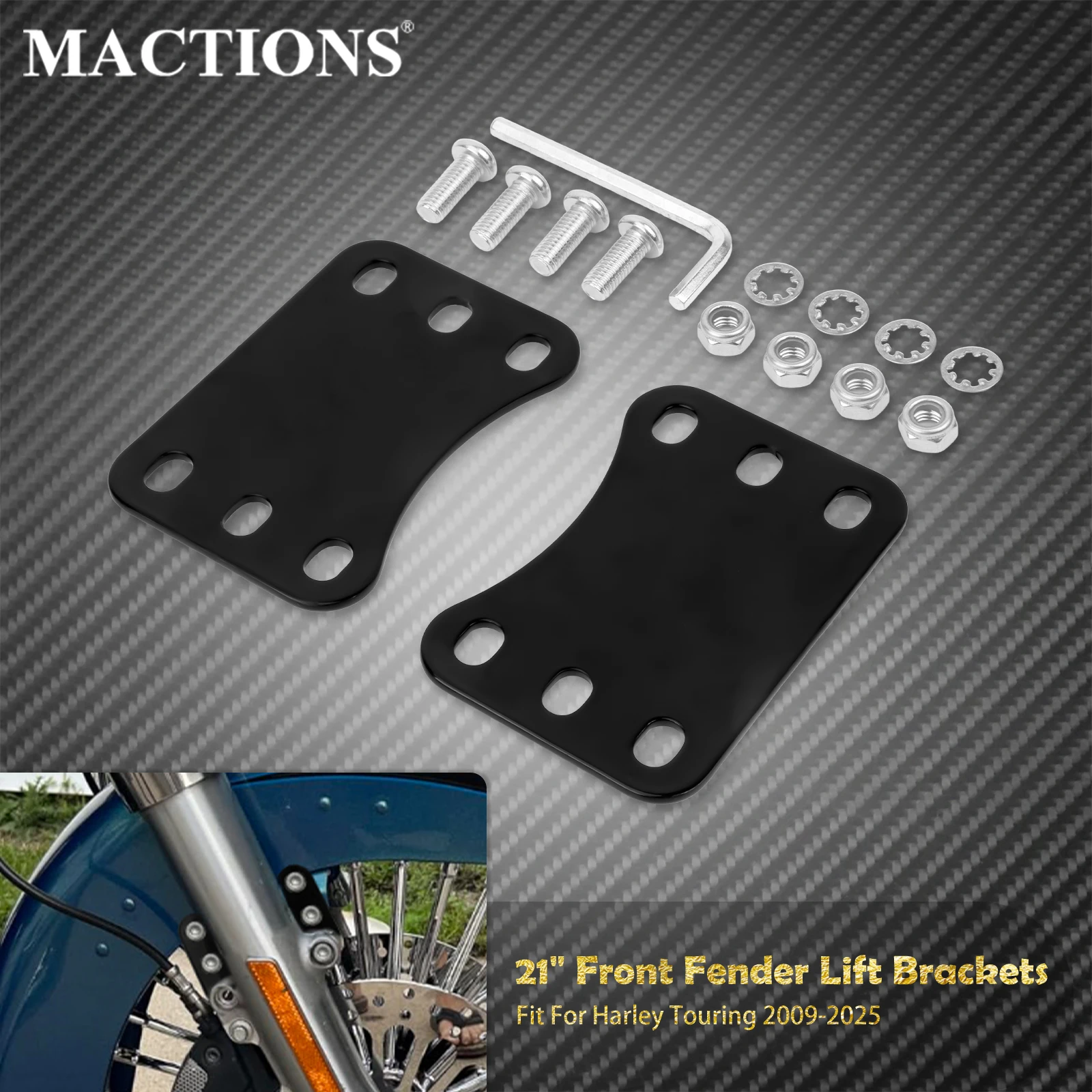 

Motorcycle 21" Front Fender Lift Brackets Risers Adapter For Harley Touring Street Electra Road Glide FLHR Ultra Limited 09-25