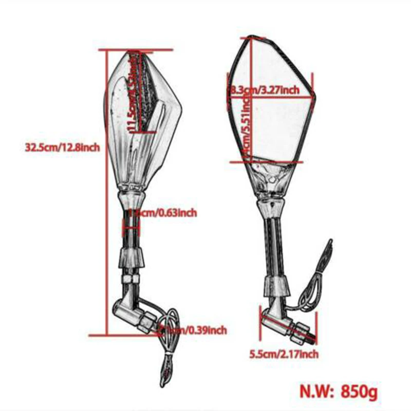 8/10mm Motorcycle Rearview Mirrors LED Turn Signals Lights for Hyosung GT125R GT250R GT650R Kawasaki Z750S Ninja 250R 650R