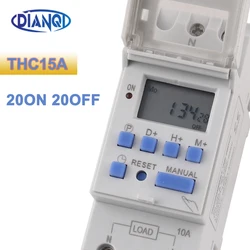 電子デジタルタイマー,プログラム可能,リレー制御,thc15a,週次,7日,220v,230v,10a,DINレール,20on,20off,1個