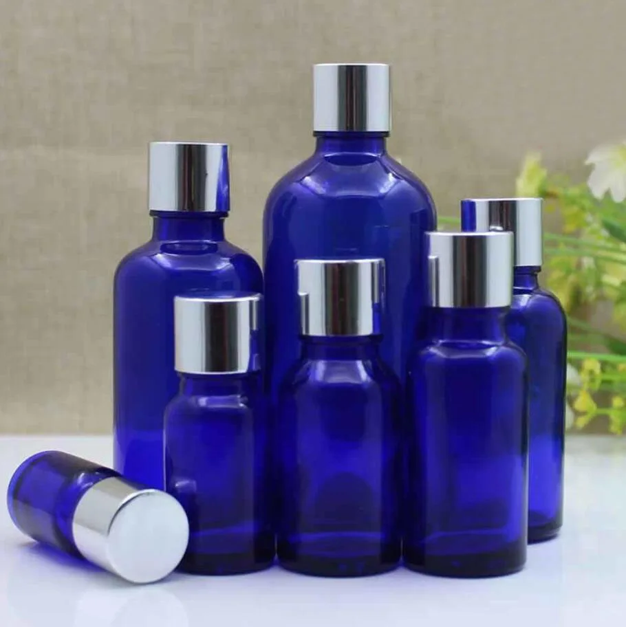 50ml green/blue/brown/clear glass bottle aluminum lid essential oil serum moisture liquid  complex recovery sample skin packing