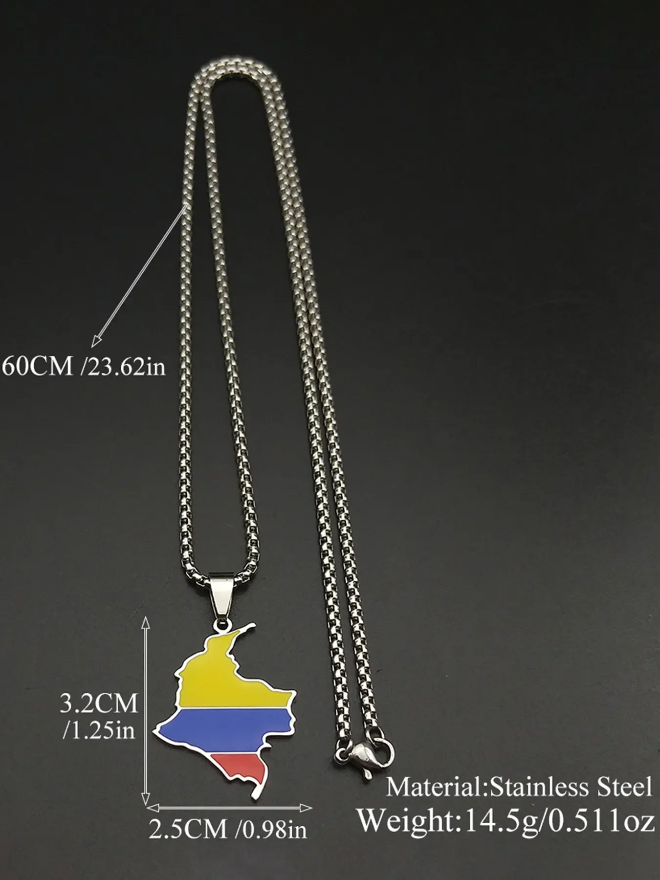 Colombia Map Flag Pendant Fashion Accessory Necklace Casual Trendy Jewelry Casual Style Necklaces For Women Men Stainless Steel Gold Color South America Country Nation Art Male Gifts