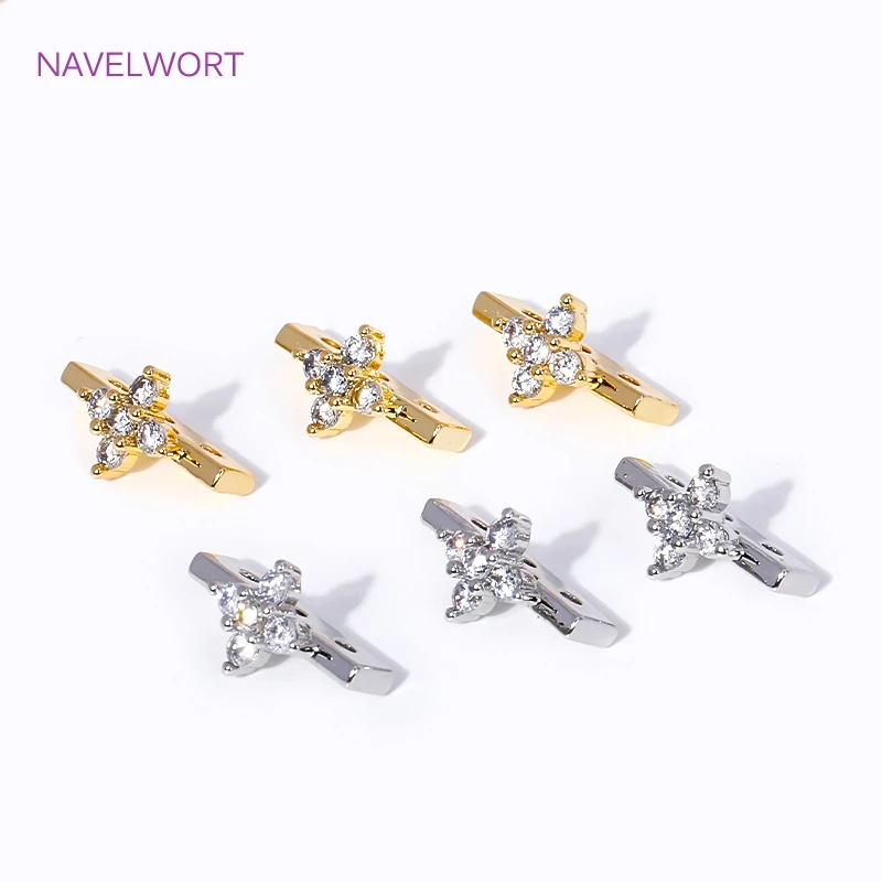 18K Gold Plated Brass Inlaid Zircon Flower Shape Connector 2/3 Hole Spacer Separators Accessories For Necklace Making Supplies