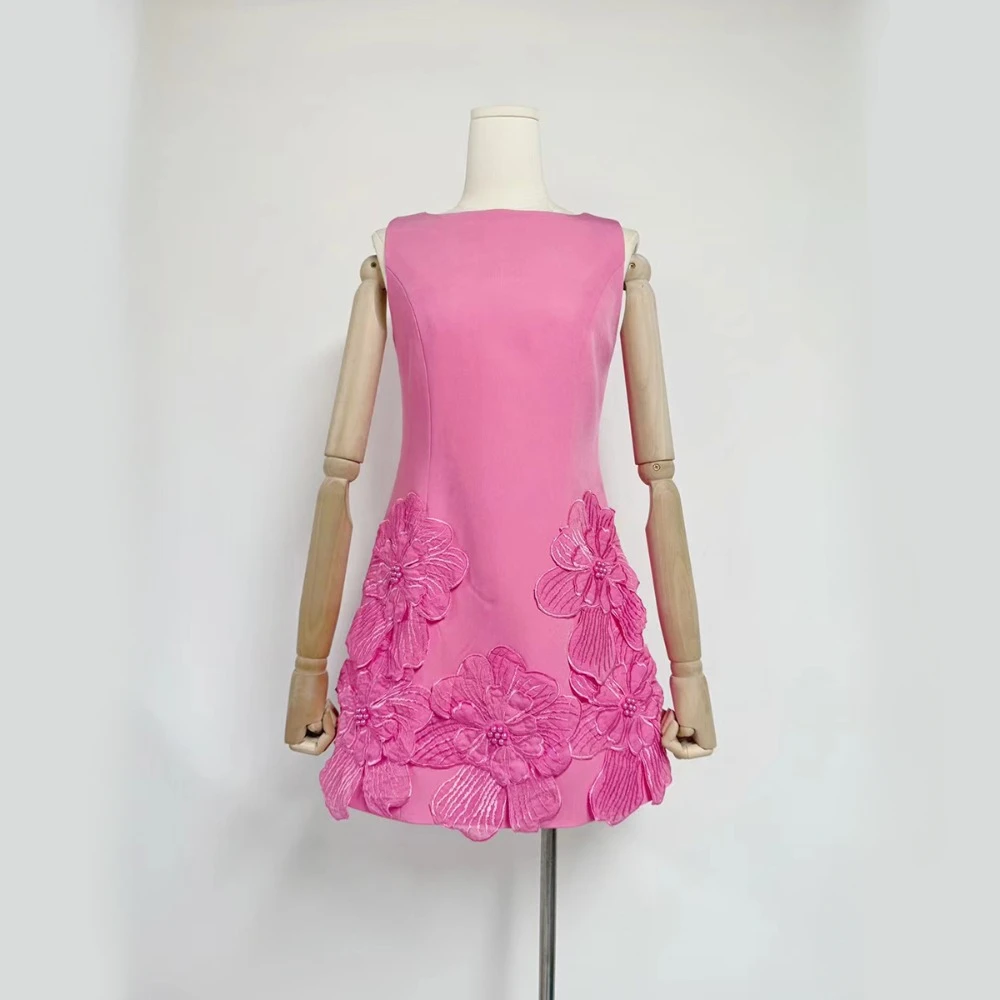 VGH Catwalk Style Patchwork Zipper Dress for Women O Neck Sleeveless Spliced Appliques Solid Mini Dresses Female Fashion Clothes image 3
