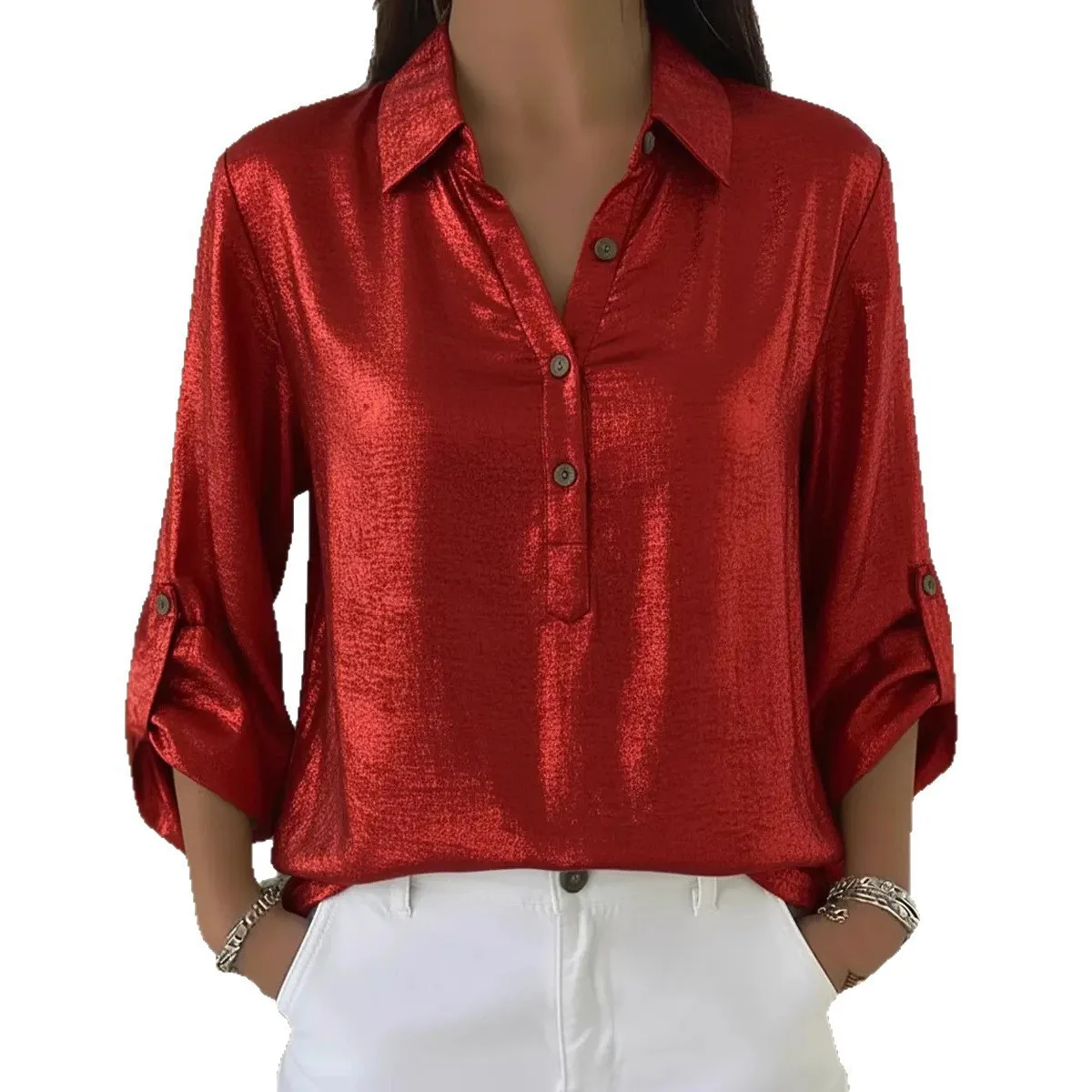 2026 Cross-Border European And American Amazon Foreign Trade Hot-Selling New Style Turn-Down Collar Solid Color Long Sleeve 5