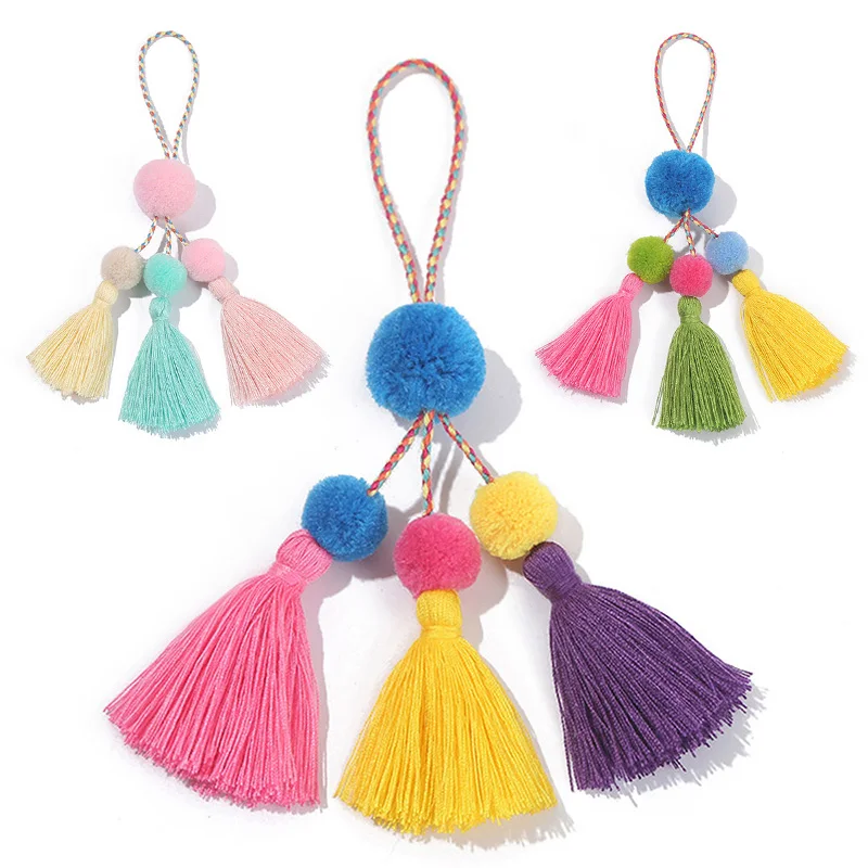 Bohemian Bag Pendant Hairball Key Ring for Women Charm Tassel Pendants Multicolor Pompom Keychain Accessories