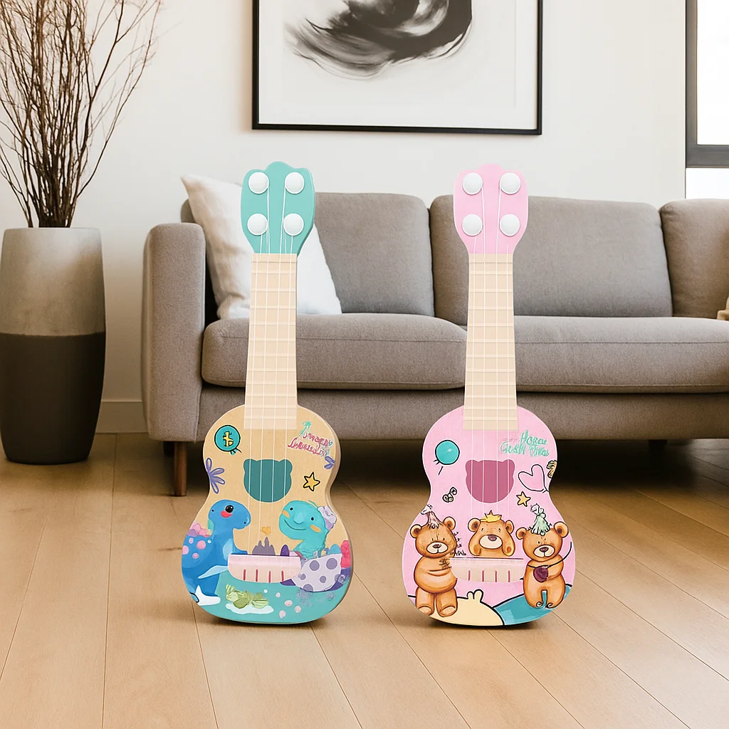 Ukelele de 4 cuerdas para guitarra, perilla de cuerda ajustable de nailon, simulación de ukelele, guitarra pequeña jugable, juguete de actividad para niños