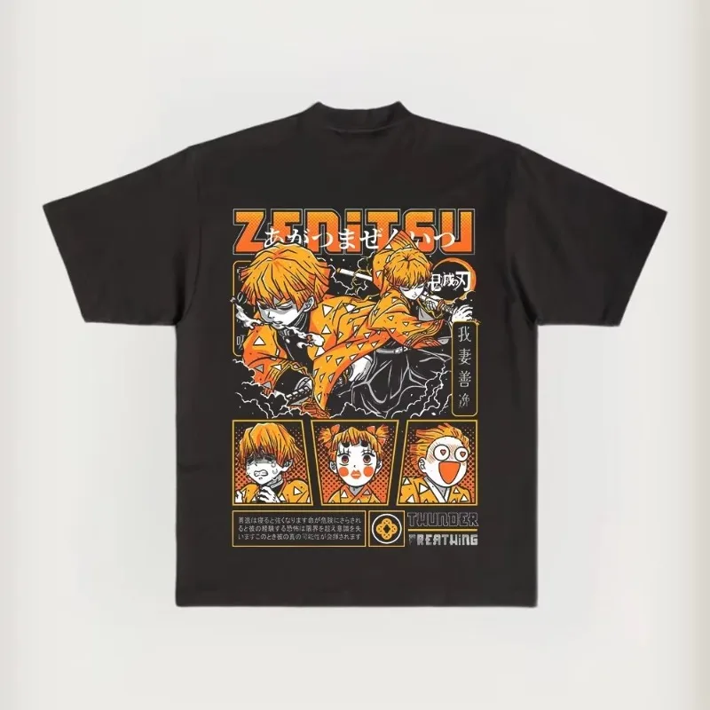 

Demon Slayer Agatsuma Zenitsu 2025 Summer Men's Cotton T-Shirt Anime Printed Street Clothing Loose Version Casual Daily Clothing