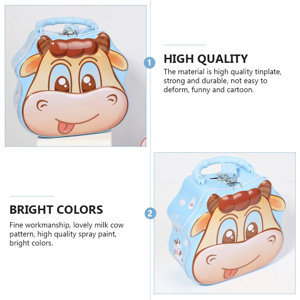 Creative Piggy Bank Milk Cow Tinplate Money Box Large Capacity Coins Bills Storage Lovely Cartoon Design Kids Financial Learning