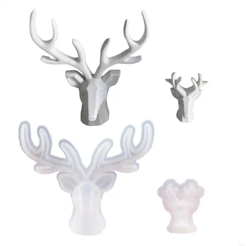 

A9BF 2x Deer Silicone Molds Christmas Elk Castings Moulds Ornament Molds Desktops Decorations Plasters Molds