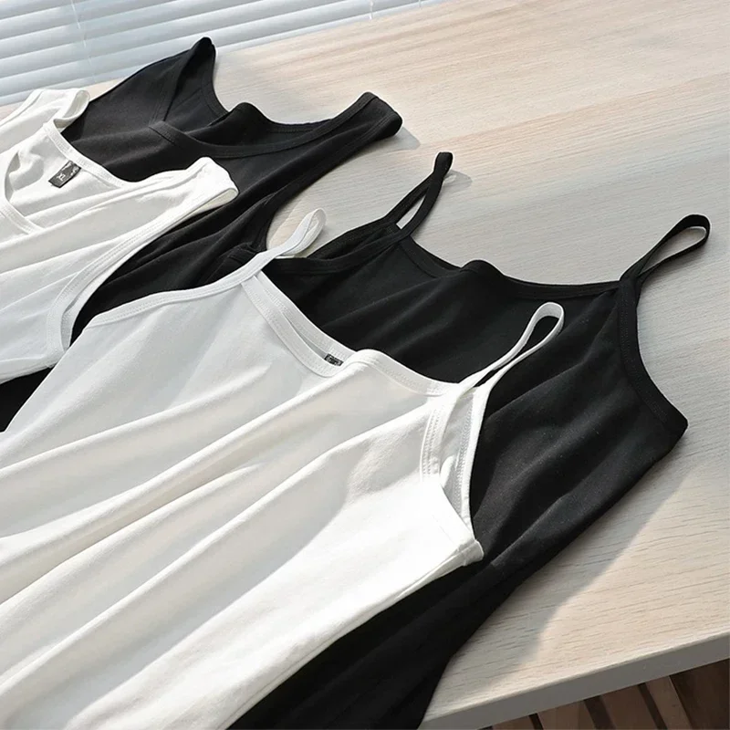 Women Camisoles Summer Girl Sexy Strap Cotton Sleeveless Thin Camisole Vest Solid Top Simple Base Vest Tops Female Undies