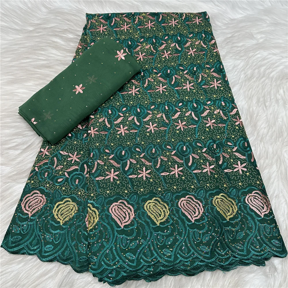 Luxuriöser 5+2 Yards Schweizer Voile bestickter Spitzenstoff aus nigerianischer Baumwolle, trockene Spitze mit Steinen für Kleidung, Nähmaterialien 31A34