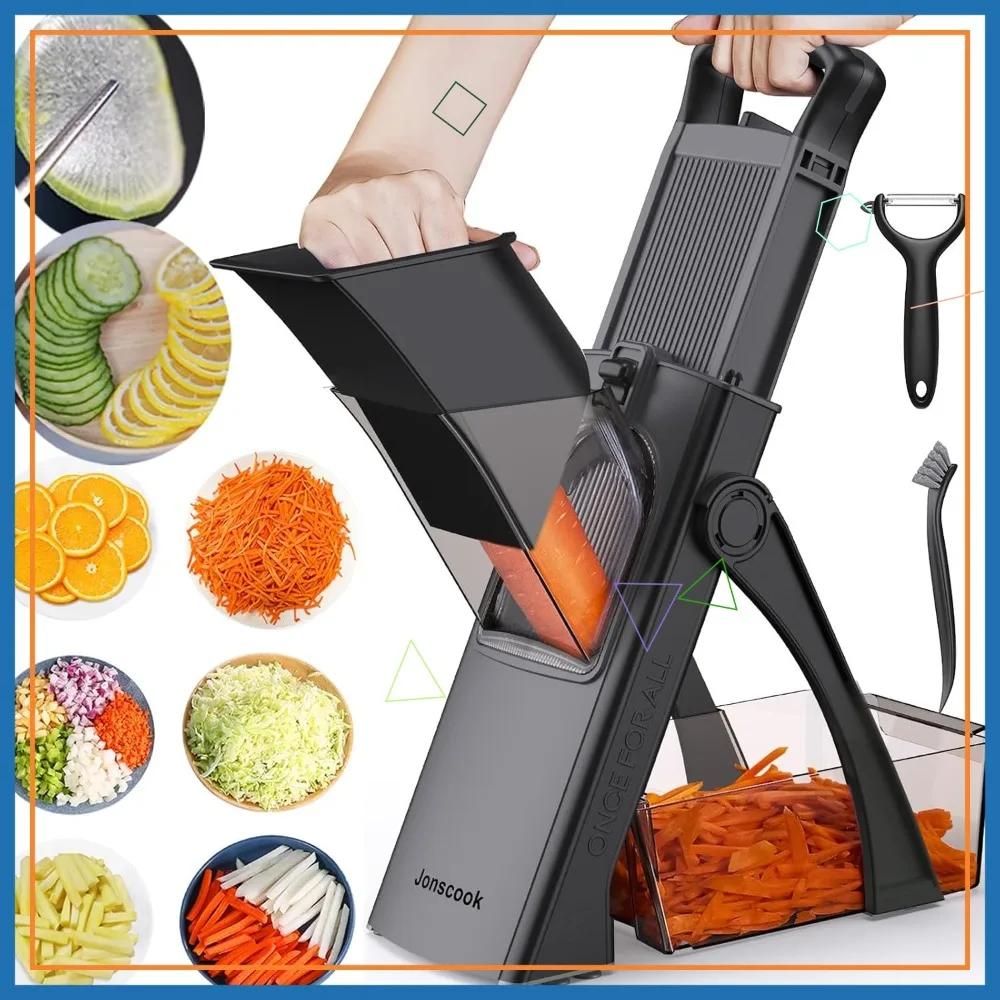 

Универсальная кухонная мандолина-овощерезка с контейнером, регулируемый измельчитель овощей, нож для нарезки картофеля фри, для томатов, яблок, лука