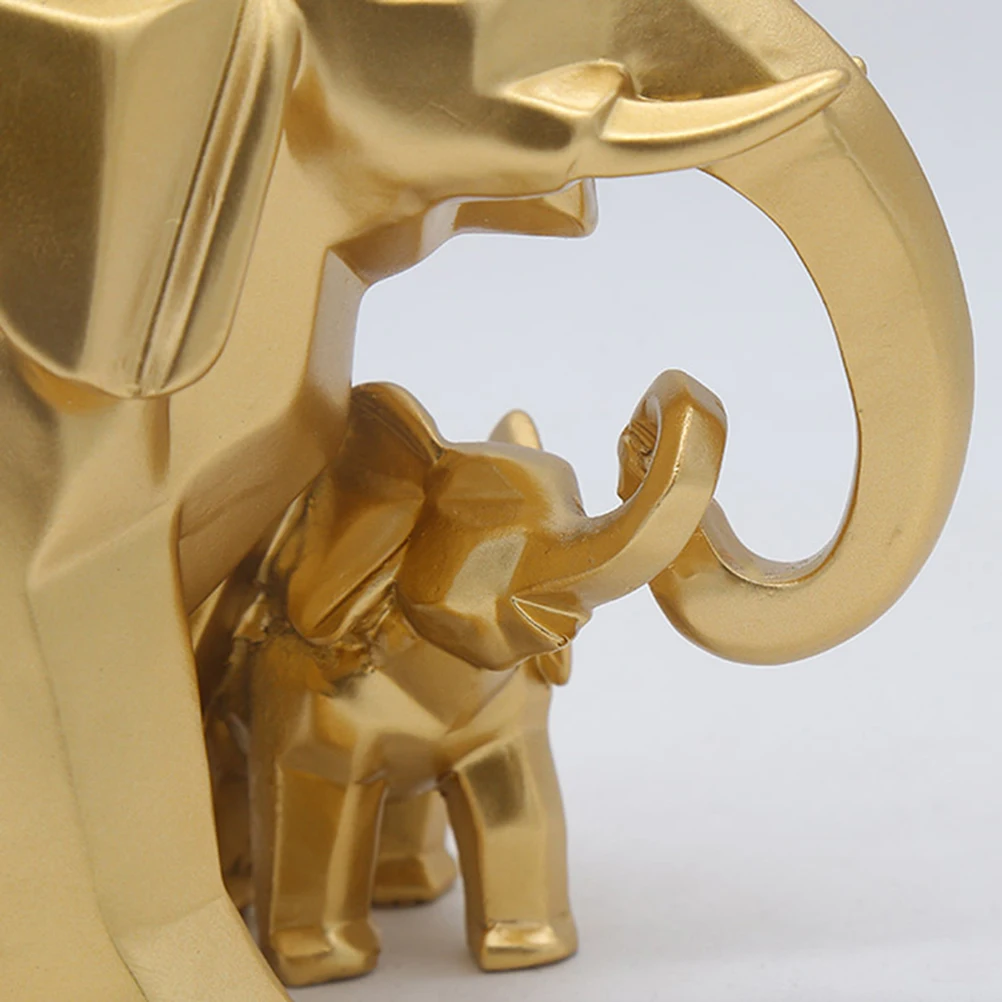 

Golden Resin Elephant Family Ornament Geometric Animal Sculpture for Home Office Garden Decoration Elephant Ornament