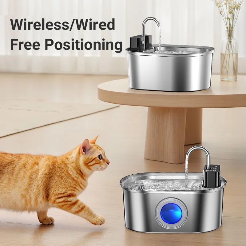 ROJECO Stainless Steel Cat Water Fountain 4000mAh Sensor Smart Automatic Pet Water Dispenser For Cats Dog Pet Drinking Fountain gallery 2