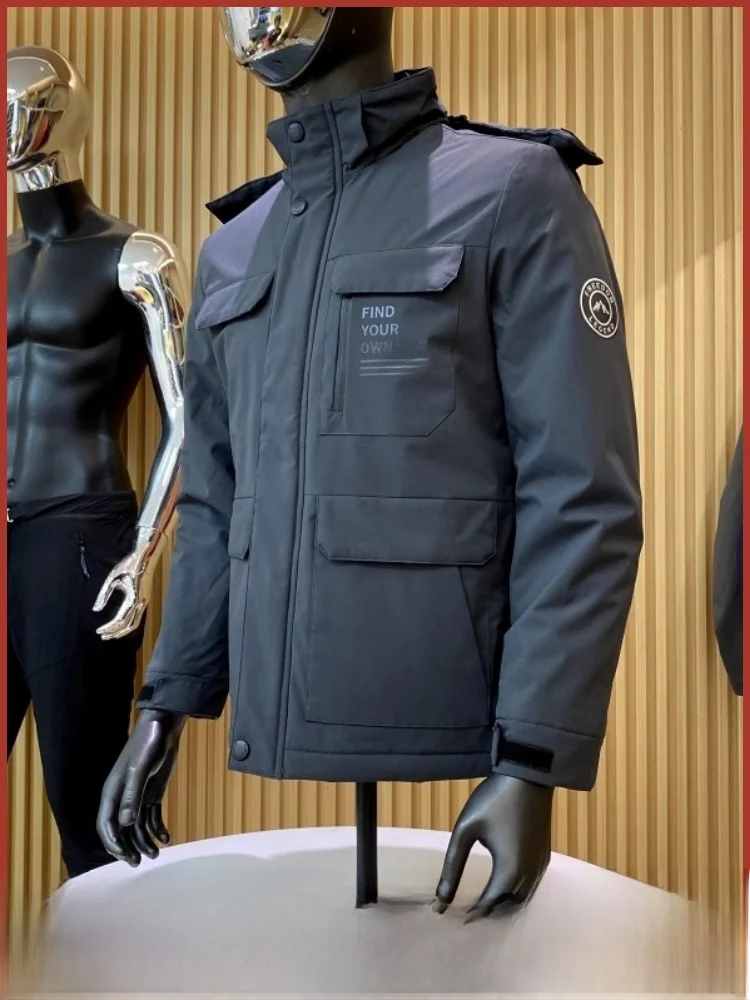 

Thiened Fce Hooded Cotton Jaet for Men Outdoor Winter Warm Lamb Velvet Workwear Versatile Youth Faion Polyester Fiber