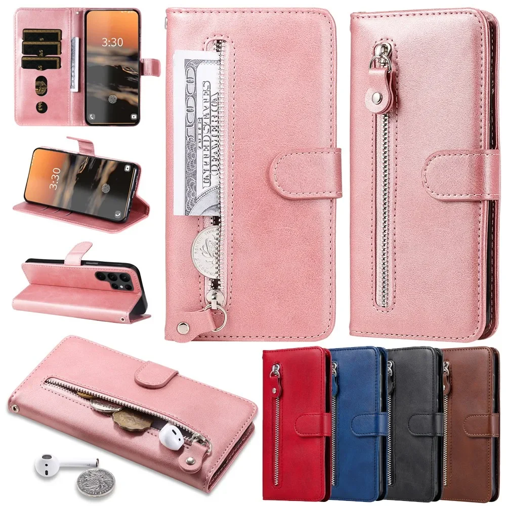 Leather Zipper Flip Wallet Case For Samsung Galaxy A02S A03S A04S A13 A14 A23 A30S A33 A52S A70 A71 A72 A73 M12 M13 Phone Cover