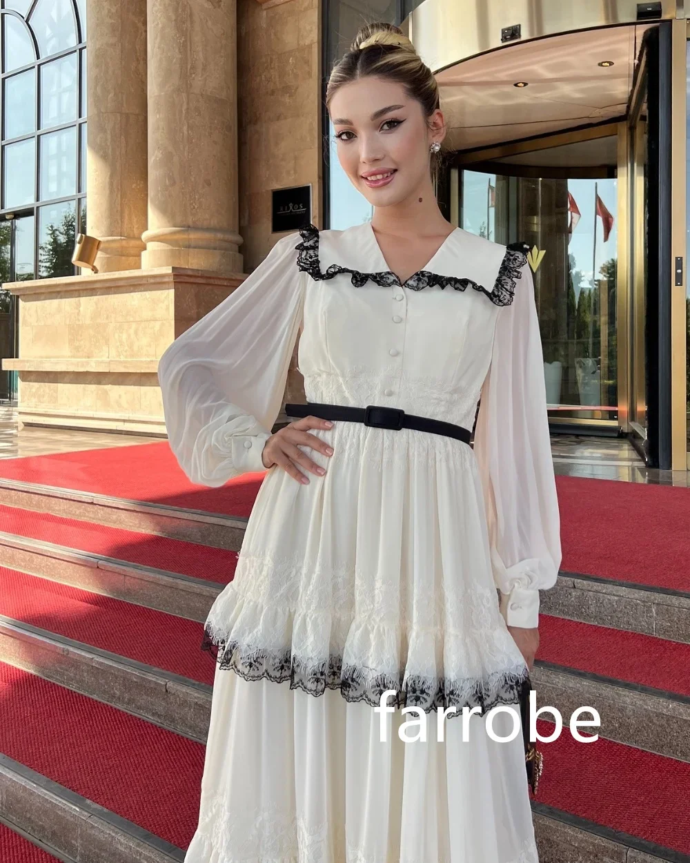 Customized Sizes Available Chiffon Pleat A-line V-neck Midi Dresses Evening Dresses Classic Exquisite Modern Style Pastrol Unise