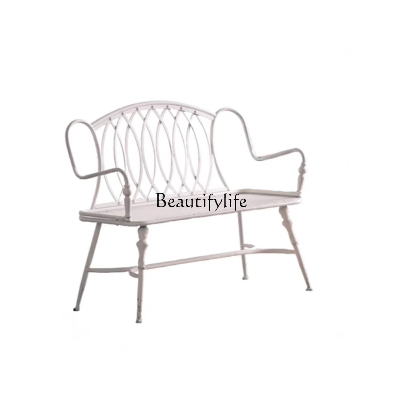 

French retro old wrought iron double bench American balcony leisure garden courtyard chair