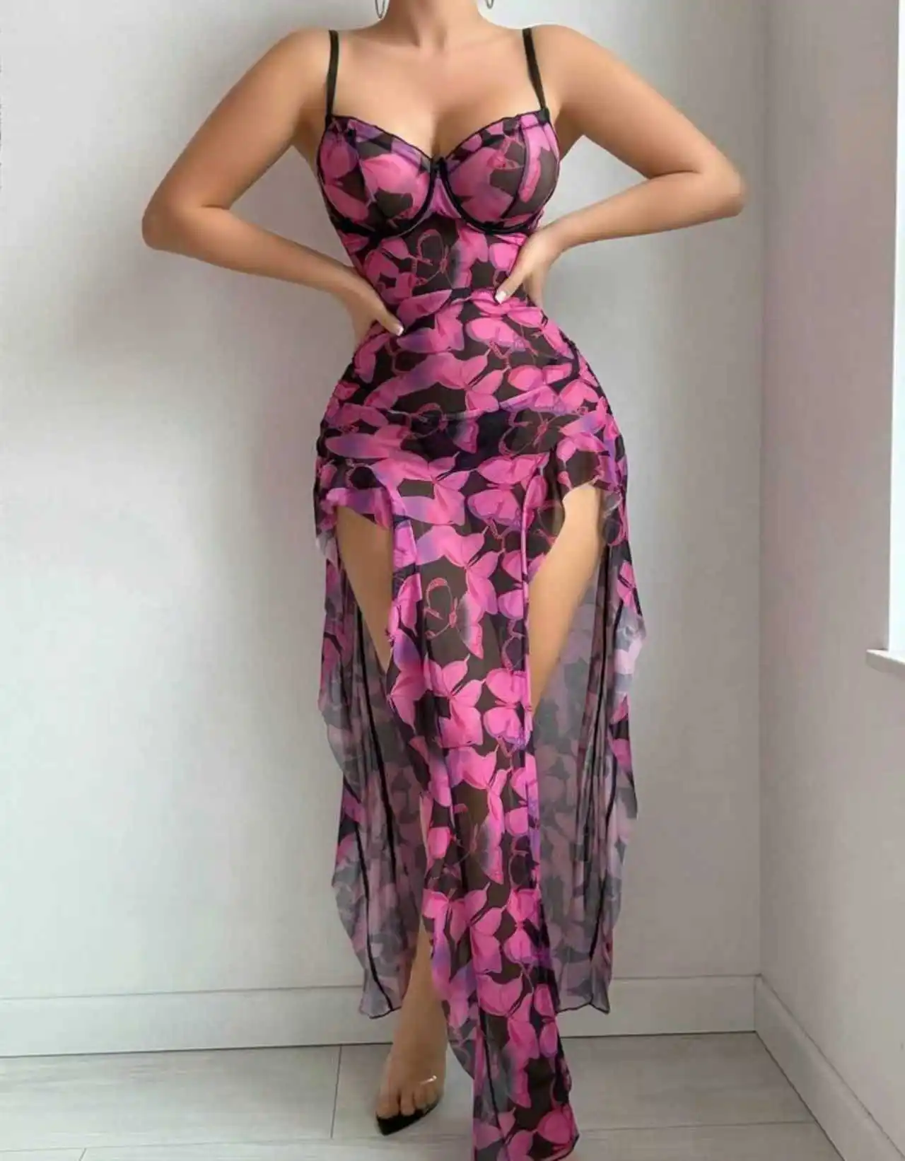 

New Women's Underwear Nightgown Butterfly PrintSleeveless Vest Nightgown Camisole