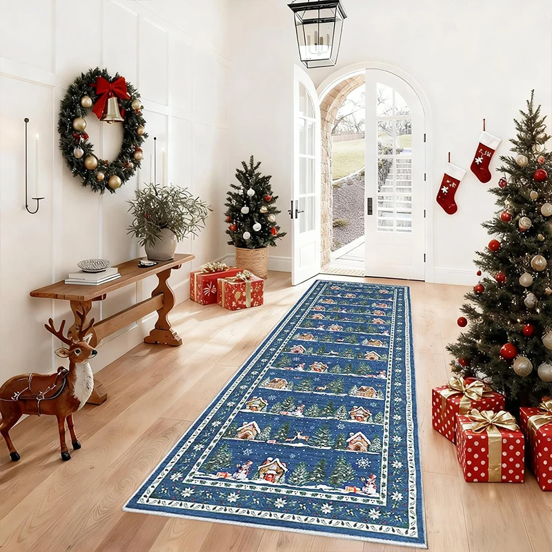 Tapis de couloir, tapis long pour couloir, tapis lavable en machine, tapis antidérapant, tapis imprimé flocons de neige de Noël, décoration intérieure