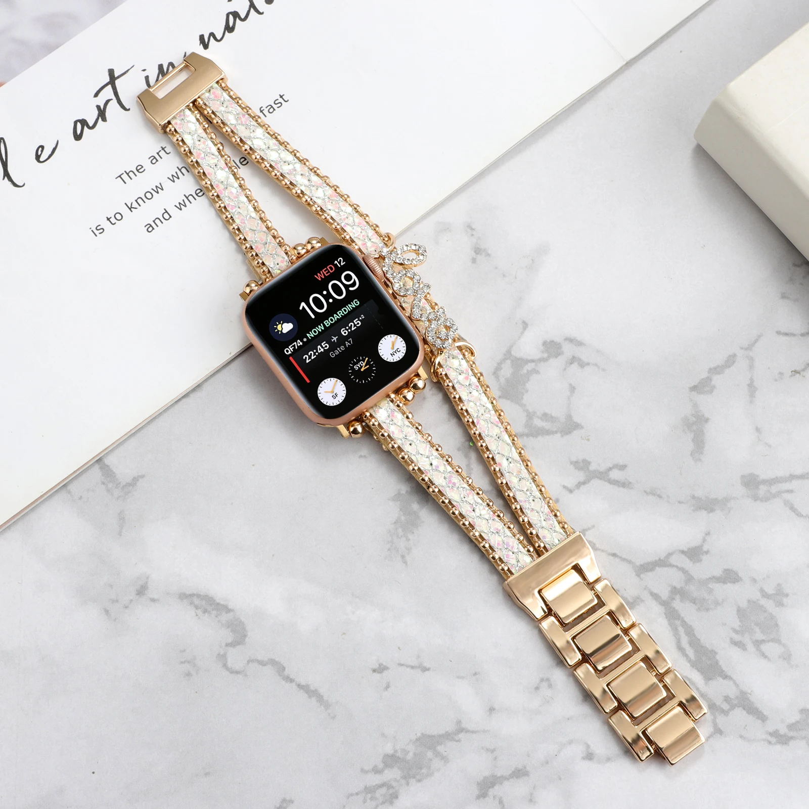 حزام لساعة أبل سوار الحب سوار جلدي لساعة Iwatch 87654321   حزام سلسلة فولاذي SE لساعة Iwatch Ultra bling