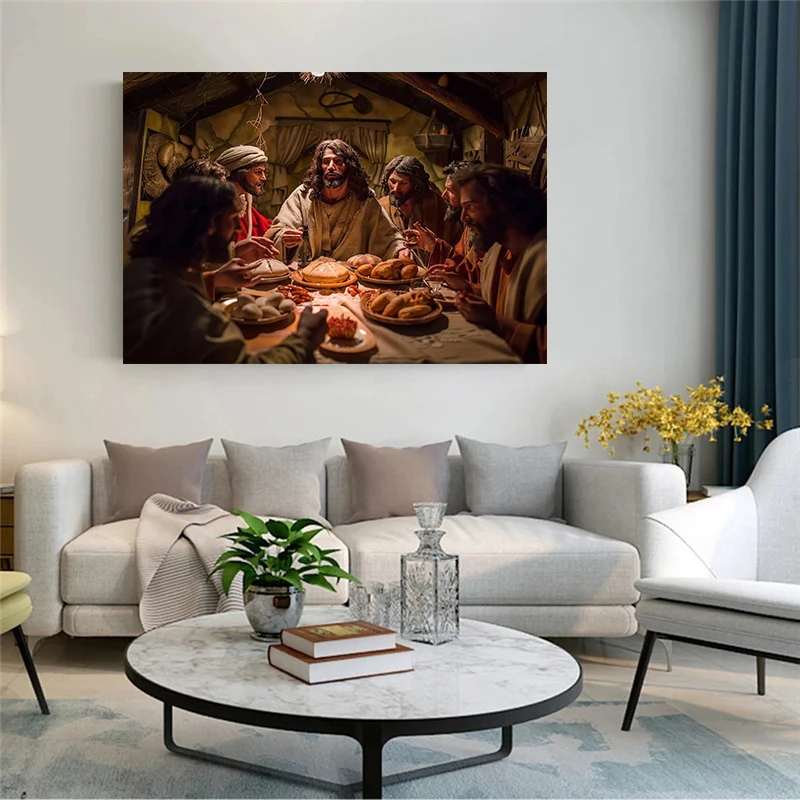 

Sacred Moment, Jesus and Disciples Canvas Prints, Contemporary Christian Artwork Poster, Vibrant Colors, Religious Decor