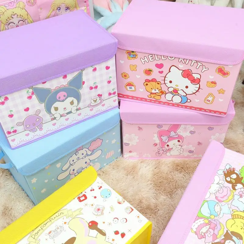 Anime Sanrios Storage Box Hello Kittys Cartoon Dormitory Book Snack Household Use Clothing Toy Car Organizing Box Foldable