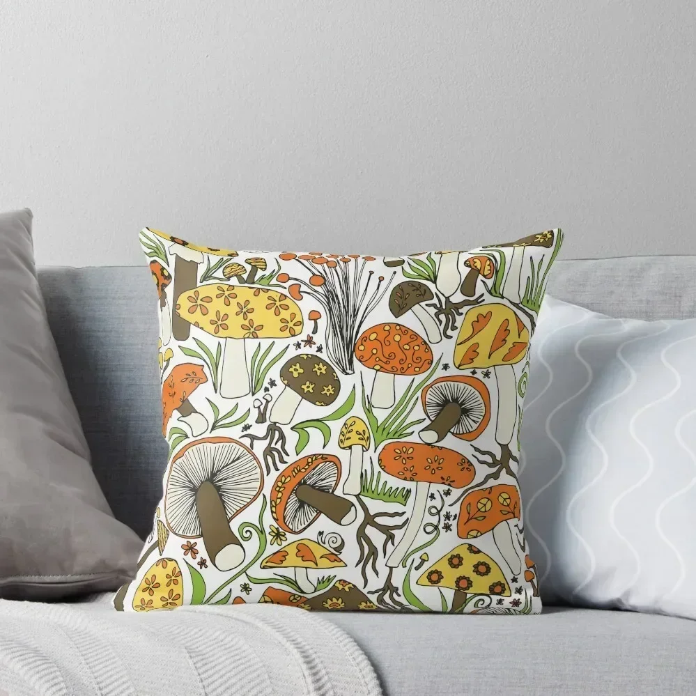 

Mushrooms Drawing, Memories of the 1970s Throw Pillow Elastic Cover For Sofa bed pillows New year Sofa Pillow Cover pillow