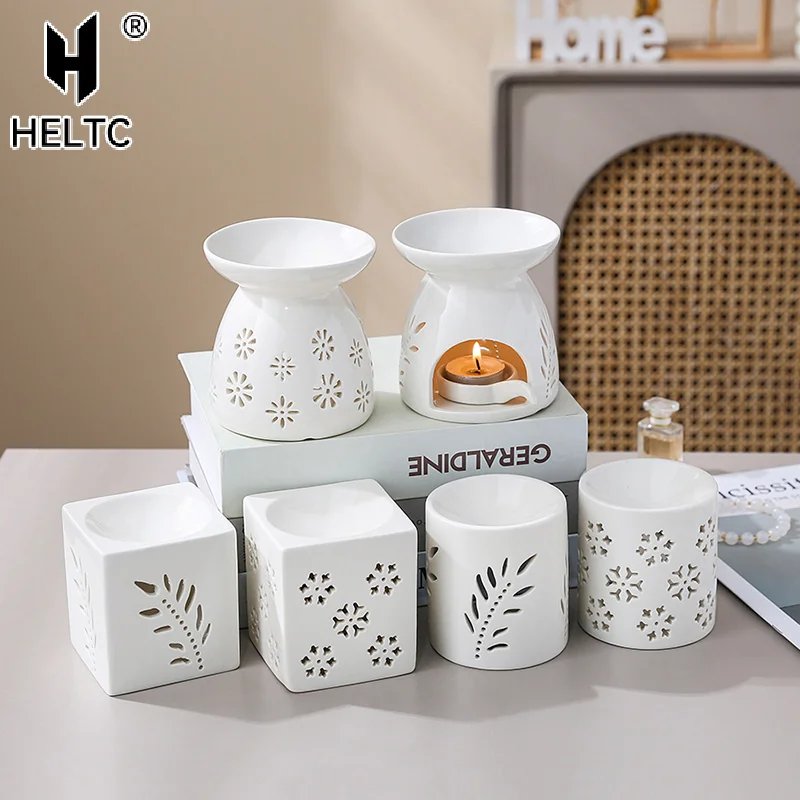 White Ceramic Incense Burner Candle Essential Oil Aromatherapy Diffuser Hollow Heating Stove Middle East Home Decor Ornament
