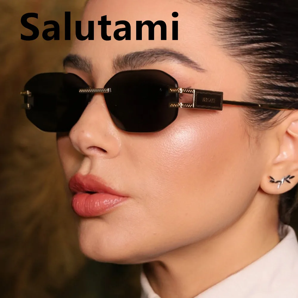 

vintage small square rimless alloy sunglasses for women new fashion polygon gradient sun glasses men outdoor driving shades