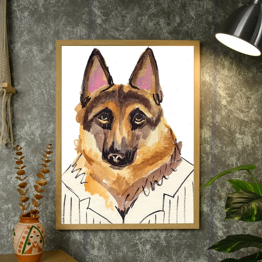 الراعي الألماني قماش جدار الفن الكلب صورة اللوحة الحيوانات الأليفة عاشق هدية ديكور المنزل الحديثة الحيوان صورة طباعة #4