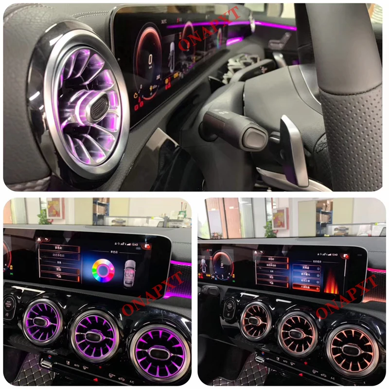 Auto 64-kleur Omgevingslicht Lamp Voor Benz A/CLA klasse Gesynchroniseerd Met Licht LED Sfeer Turbine Air vent W177 W118 - afbeelding 2