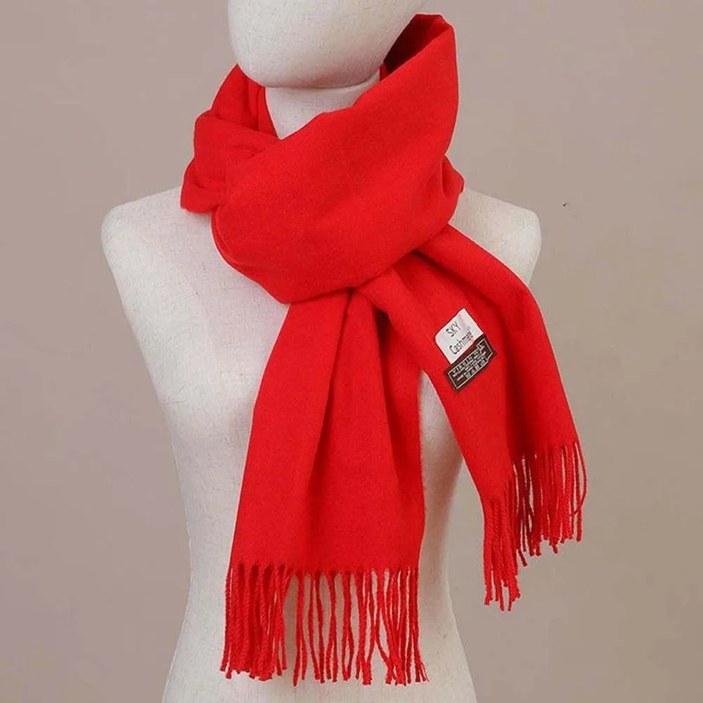 وشاح من الصوف الكلاسيكي المصنوع من البوليستر المقاوم للبرودة، وشاح ناعم مقاوم للرياح بلون سادة، وشاح طويل على الطراز الكوري مع شرابة في الهواء الطلق #3