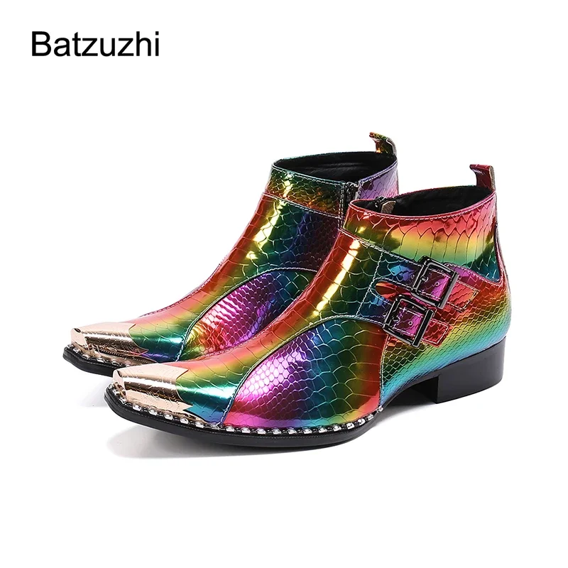 

Batzuzhi New Design Men's Boots Pointed Metal Toe Leather Ankle Boots Men Color Party, Wedding Boots for Men Botas Hombre