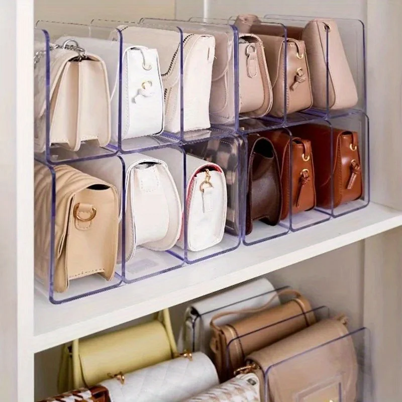 Clear Acrylic Handbag Organizer with Customizable Dividers-Transparent Modular Shelf for Closet & Display,Portable Plastic Desig